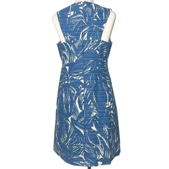 Tory Burch Gulf Shore Tabora Blue & Cream Linen Blend Sheath Mini Dress SZ M - Picture 5 of 13